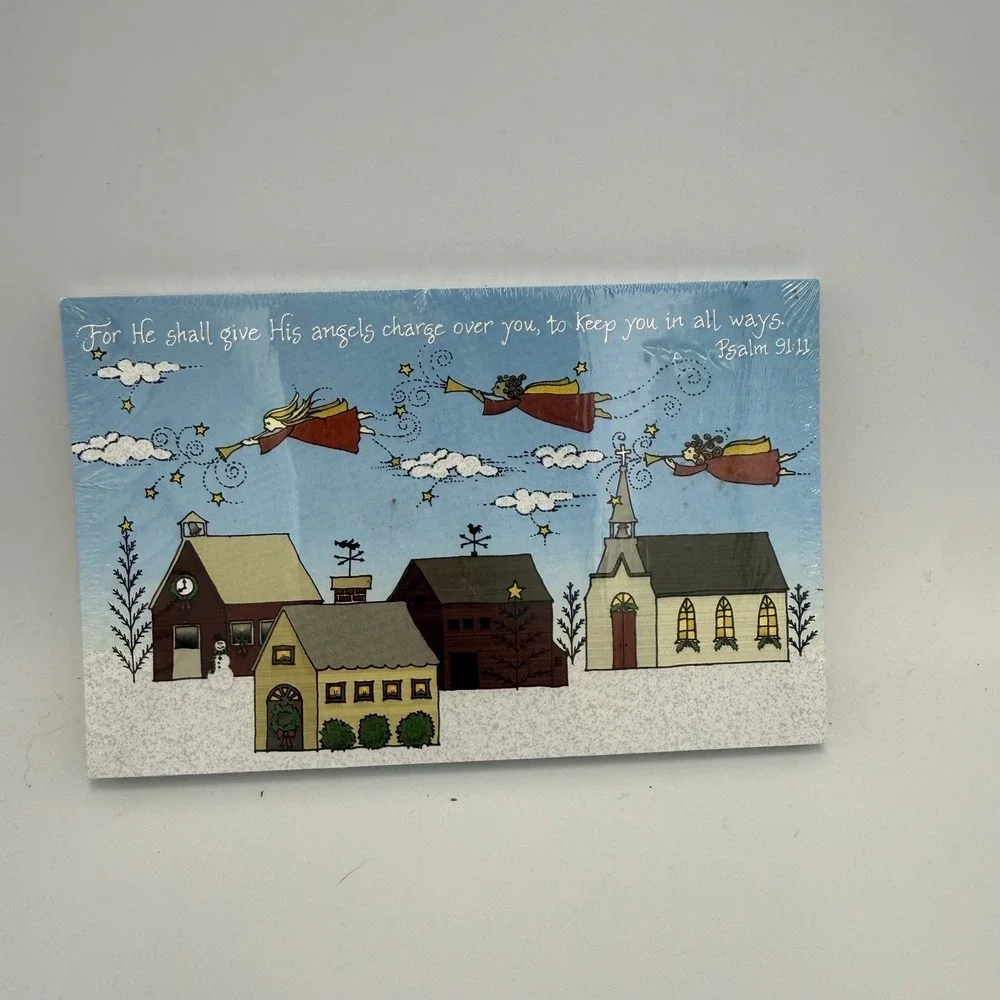 Broadman & Holman 25 Pack Christmas Angels Postcards Psalm 91:11 Winter Village